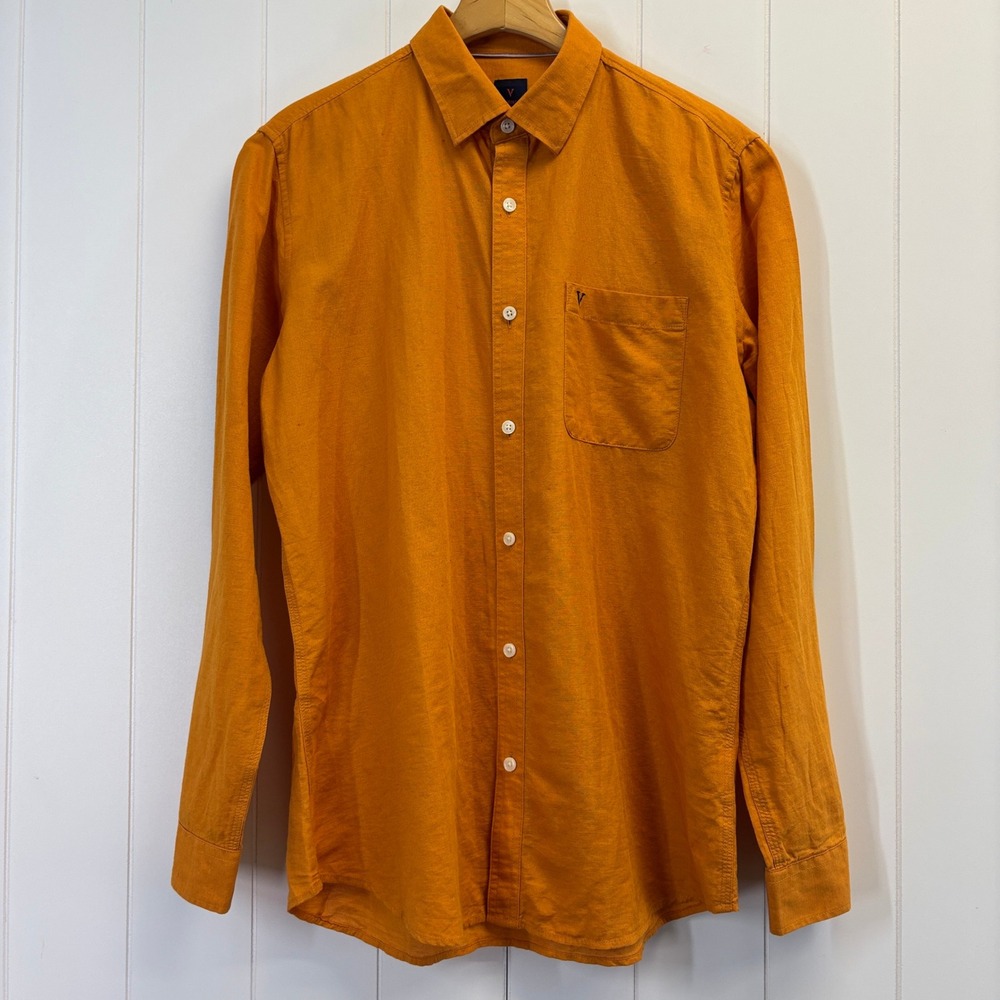 Van Heusen Linen Blend Button Down Shirt Men 40cm 15.5" Summer Vacation Classic